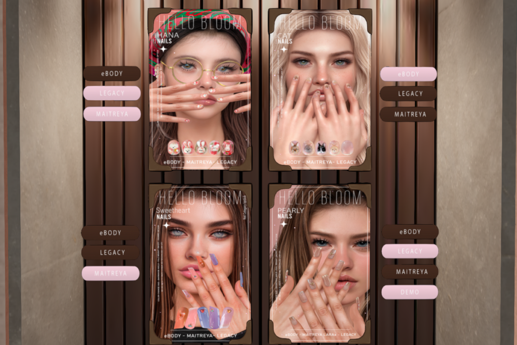 Hana, Cat, Sweetheart, and Pearly Nail Sets - Legacy/Maitreya/Reborn, L$100-L$250 each