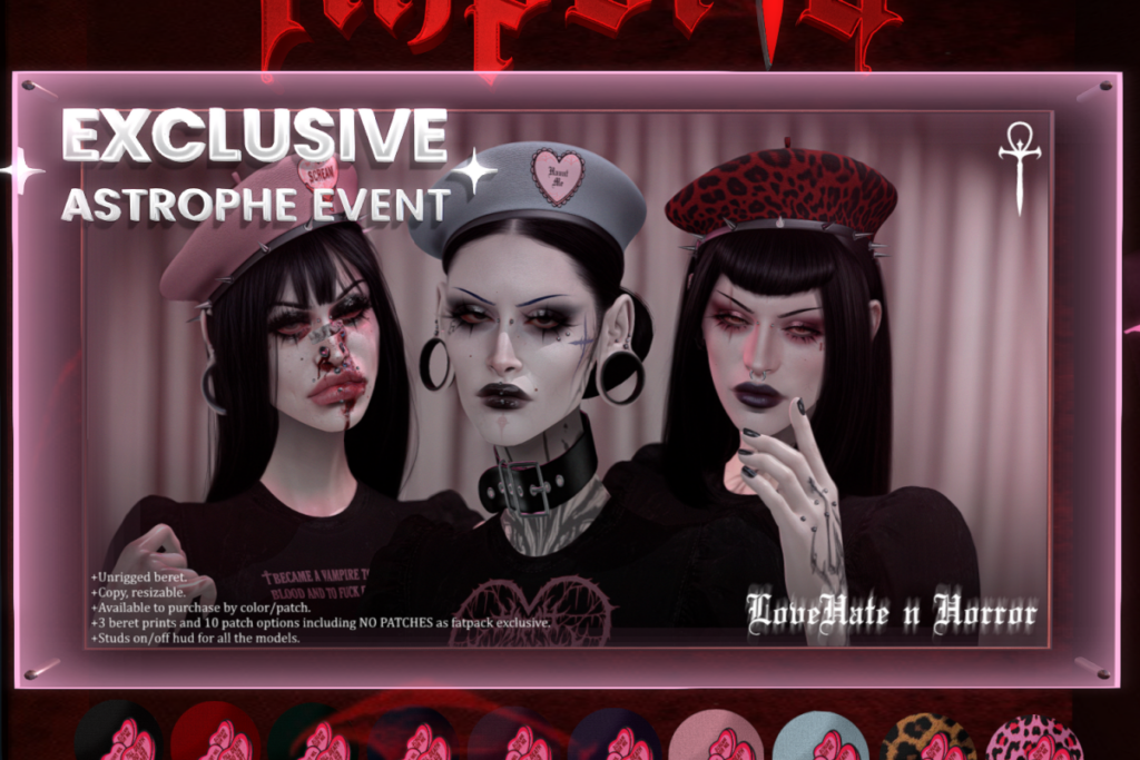 LoveHate n Horror Beret, L$275 each/L$1620 FP