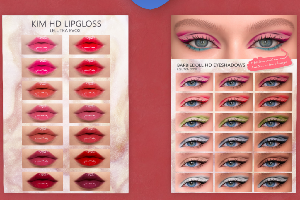 Kim Lipgloss - EvoX, L$99 | Barbiedoll Eyeshadows - EvoX, L$99