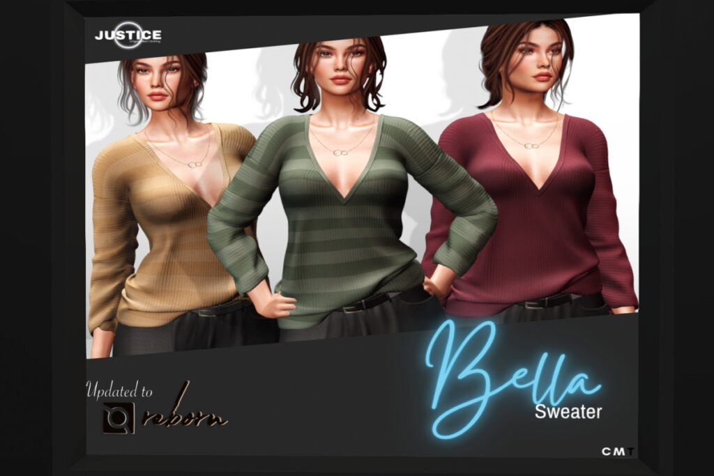 Bella Sweater - GenX/Legacy/Maitreya/Reborn/+mods, L$249 each/L$1249 FP