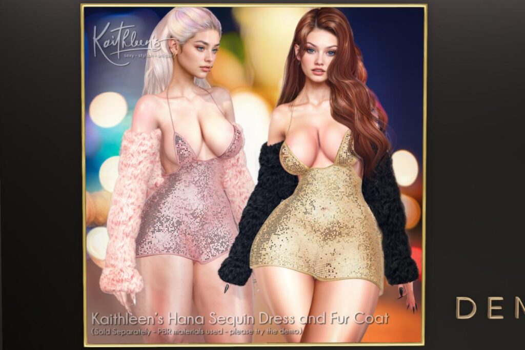 Hana Fur Coat &amp; Hana Sequin Dress - GenX Classic/Inithium/Legacy/Maitreya/Reborn/+mods, L$229 each/L$1299 each FP