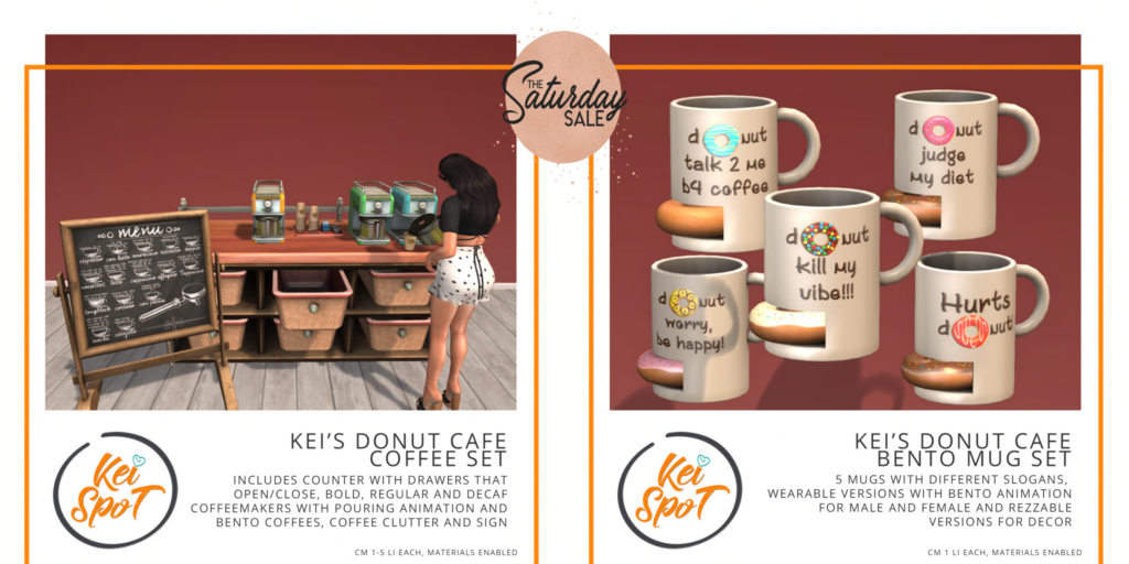 Donut Cafe Coffee Decor Set &amp; Donut Cafe Bento Mug Set	&lt;a href=&quot;http://maps.secondlife.com/secondlife/Hardrada/90/104/3801&quot;&gt;Teleport&lt;/a&gt;