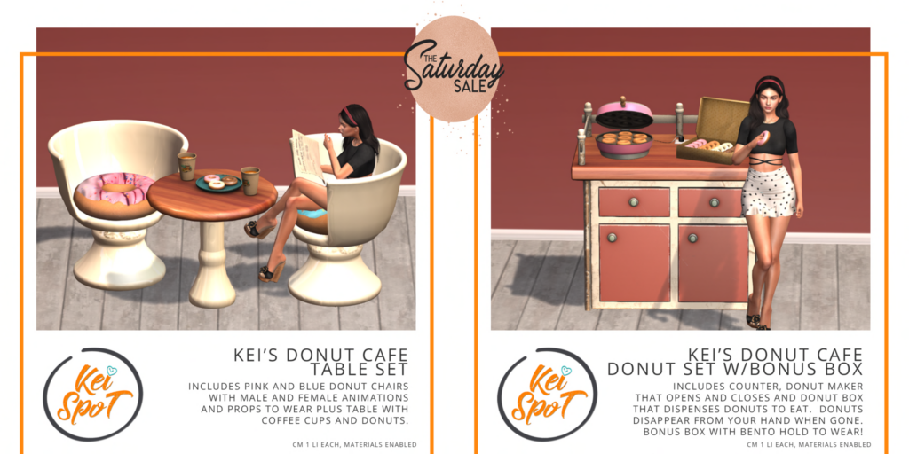 Dunut Cafe Table Decor Set &amp; Donut Cafe Donut Set w/ Bonus Box	&lt;a href=&quot;http://maps.secondlife.com/secondlife/Hardrada/90/104/3801&quot;&gt;Teleport&lt;/a&gt;