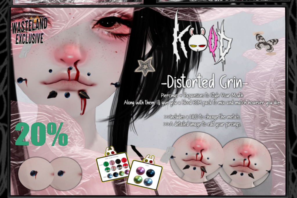 Disoriented Grin Piercings w/EvoX Blood, L$350