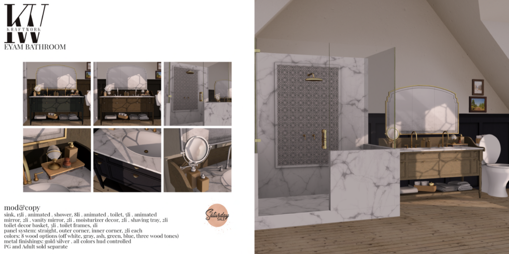 Eyam Bathroom Decor Set	&lt;a href=&quot;http://maps.secondlife.com/secondlife/KraftWork/230/122/21&quot;&gt;Teleport&lt;/a&gt;