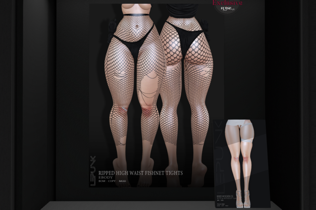 Ripped High Waist Fishnet Tights - BOM for Reborn, L$225 | Knee Wounds III - BOM, L$200