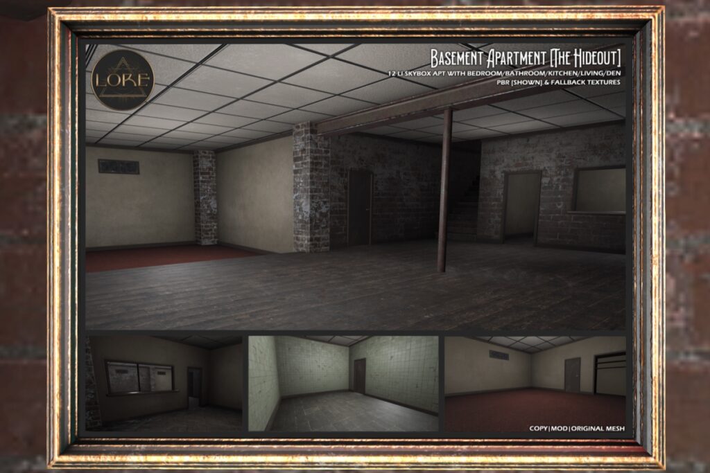 Basement Apartment (The Hideout) Skybox, L$450/L$750 FP