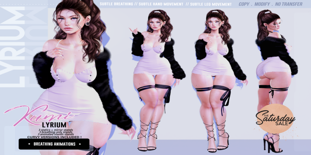 Kumi Poses	&lt;a href=&quot;https://maps.secondlife.com/secondlife/Lunar%20and%20Friends/161/89/19&quot;&gt;Teleport&lt;/a&gt;