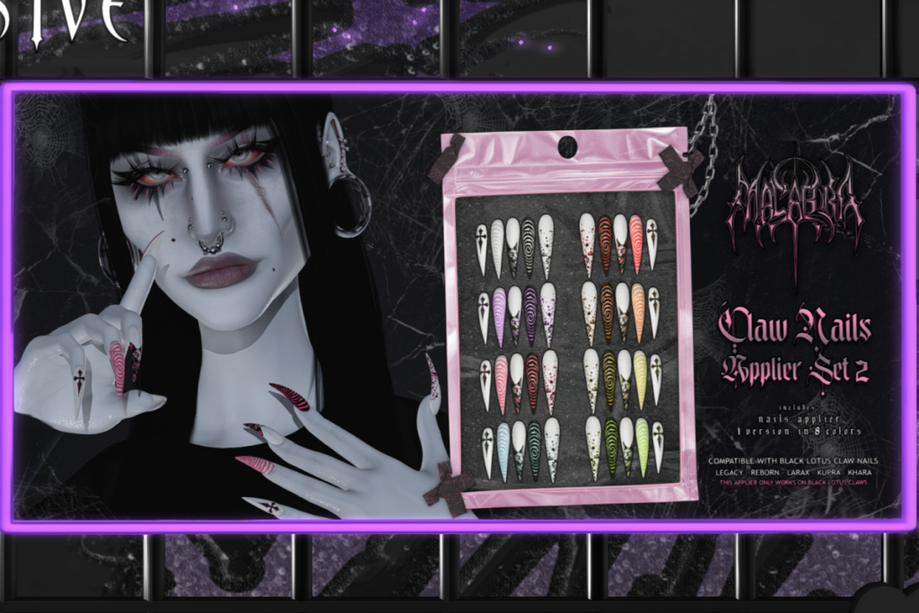 Claw Nails Applier #Set 2 - Black Lotus Claw Nails for Inithium/Legacy/MaitreyaX/Reborn, L$250