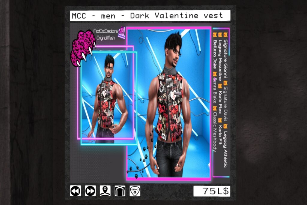 Dark Valentine Vest - Blake/Davis/Gianni/Jake/Kario Fit &amp; Flex/Legacy/TMP/+mods, L$75