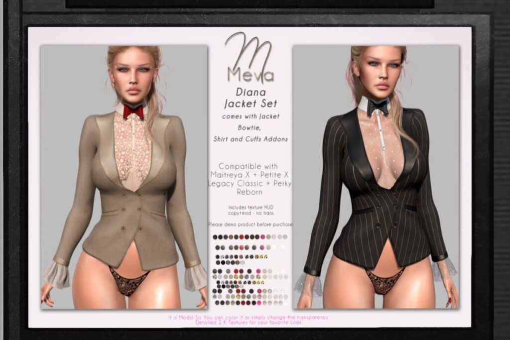 Diana Jacket with Bowtie, Shirt and Cuff&#039;s - Legacy/MaitreyaX/Reborn/+mods, L$580/L$800 FP