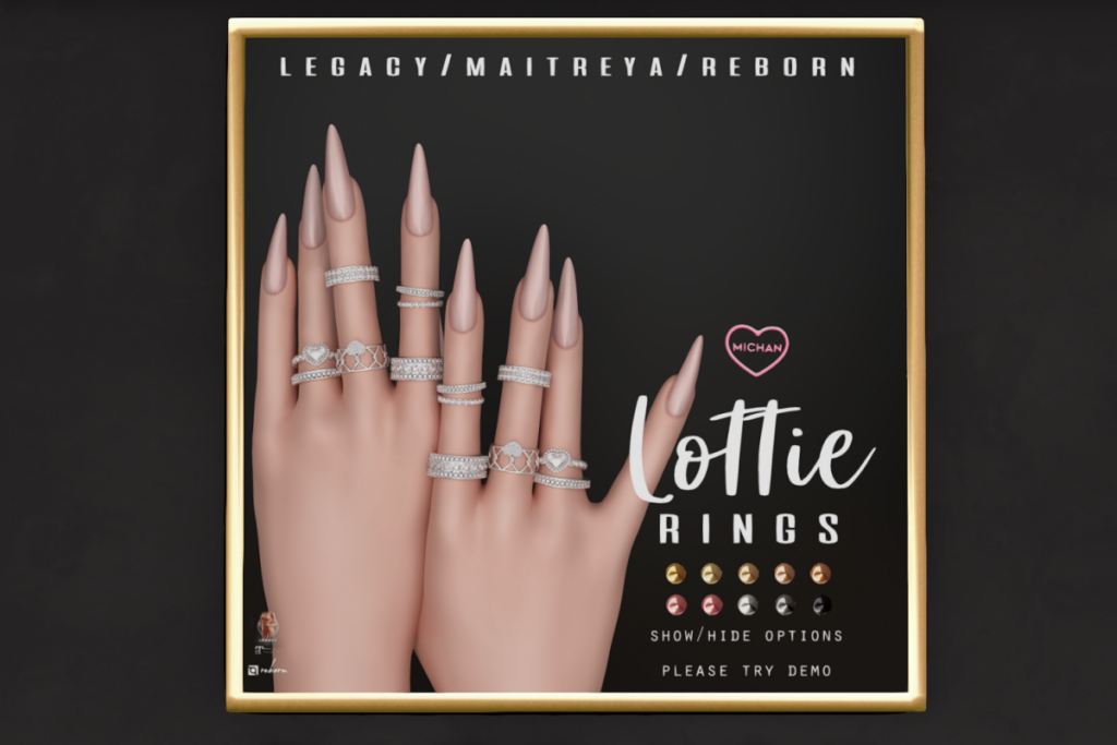 Lottie Rings - Legacy/Maitreya/Reborn, L$299 each/$450 FP