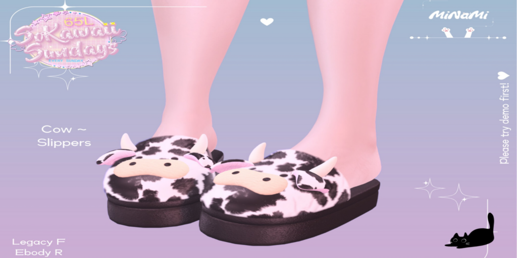 Cow Slippers - Legacy/Reborn	&lt;a href=&quot;http://maps.secondlife.com/secondlife/Amia/96/66/450&quot;&gt;Teleport&lt;/a&gt;