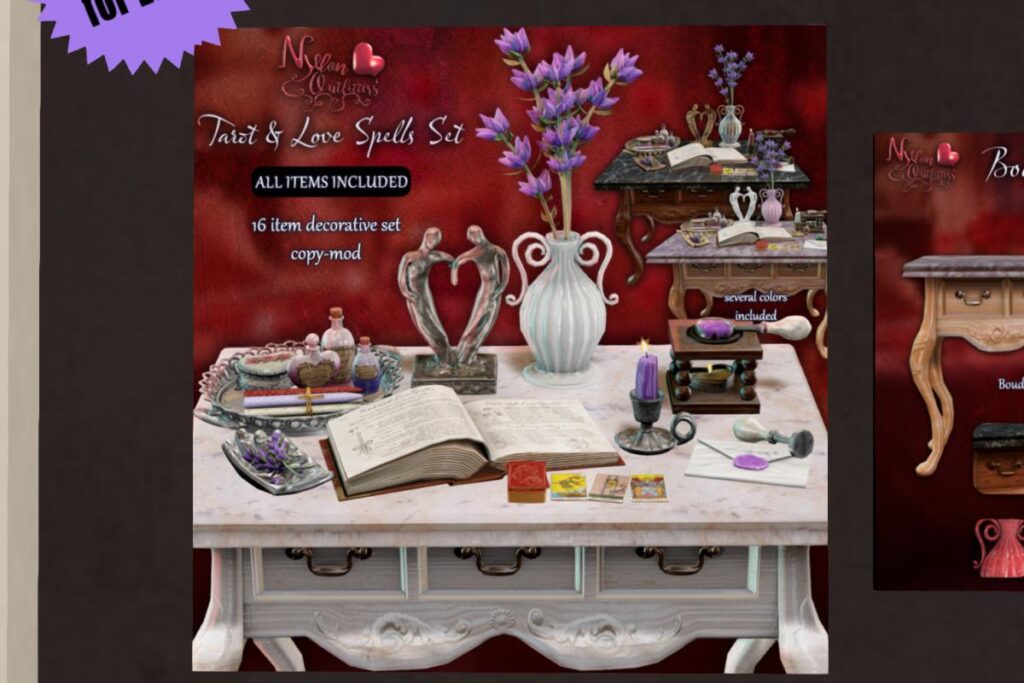 Boudoir Table Set, Gilded Tray Set, Hand &amp; Heart Set &amp; Sealed Love Ritual set  L$288/L$988 FP