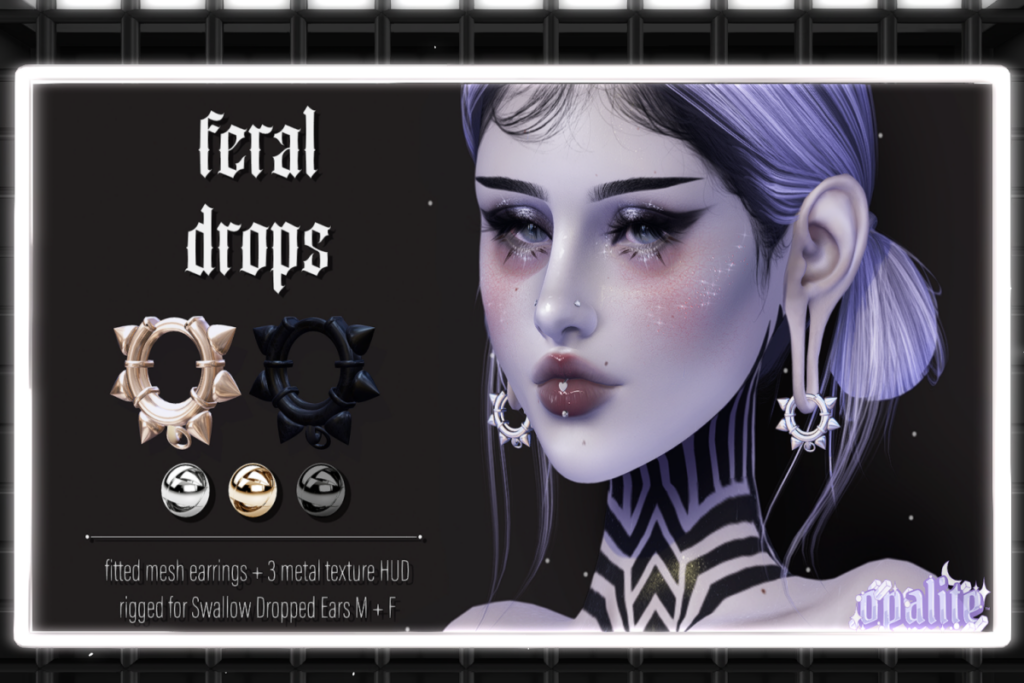 Feral Drops Earrings - Swallow Dropped F+M Ears, L$299