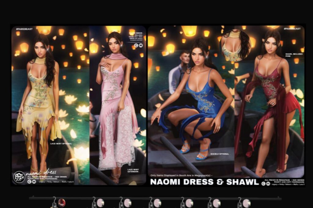 Naomi Dress &amp; Shawl - Legacy/MaitreyaX/Reborn, L$288-L$388 each/L$1588 FP/L$2188 MP