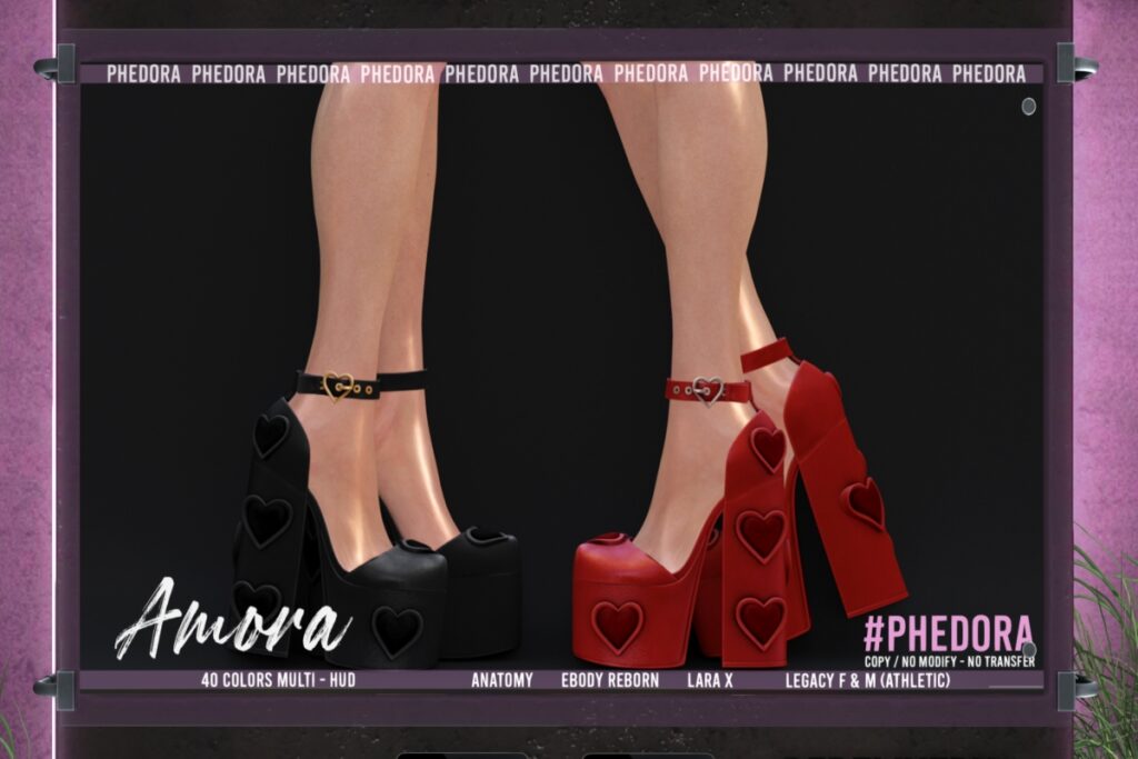 Amora Heels - Anatomy/Legacy M+F/MaitreyaX/Reborn/+mods, L$90 each/L$399 FP