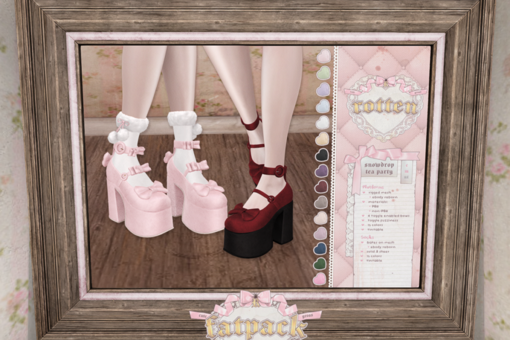 Snowdrop Tea Party Socks and Platforms - Reborn, L$299-L$399 each/L$999 to L$1599 each FP