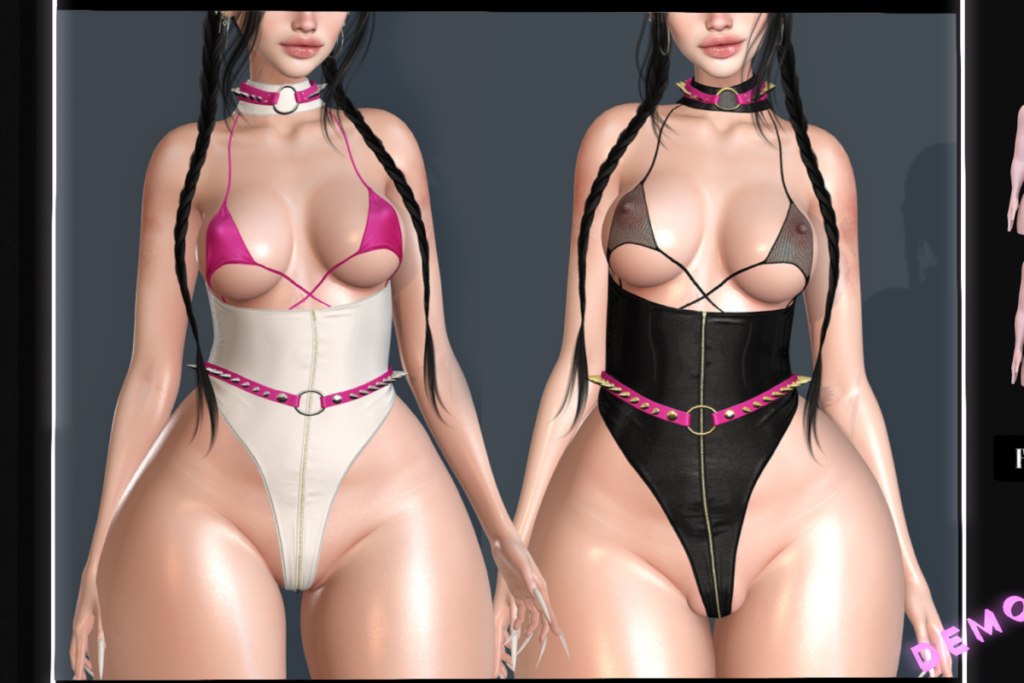 Ania Bodysuit, Bra, Gloves, and Strap - Legacy/Reborn/+mods, L$220-L$375 each/L$550-L$999 each FP/L$1650 MP