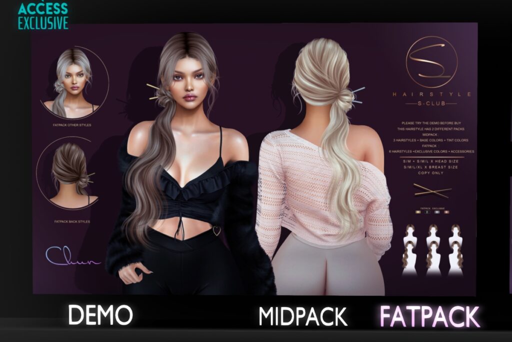 Chun Hairstyle, L$699 Mid Pack/L$999 FP