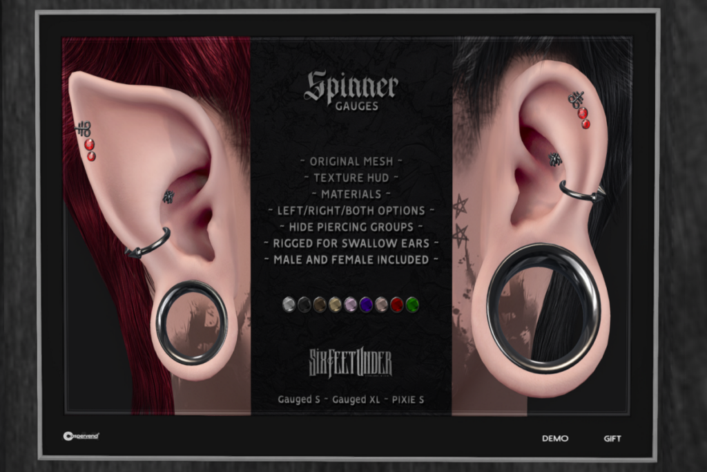 Spinner Gauges - Swallow Gauged Pixie, S &amp; XL Ears, L$249