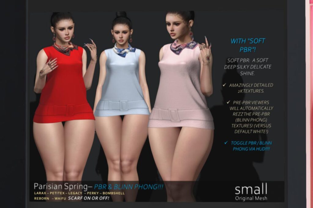 Parisian Spring Dress - Legacy/MaitreyaX/Reborn/+mods, L$699 each/L$1999 FP