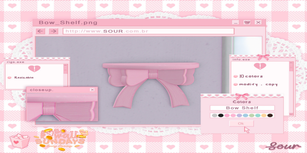 Bow Shelf	&lt;a href=&quot;http://maps.secondlife.com/secondlife/Tomoeda/134/171/28&quot;&gt;Teleport&lt;/a&gt;