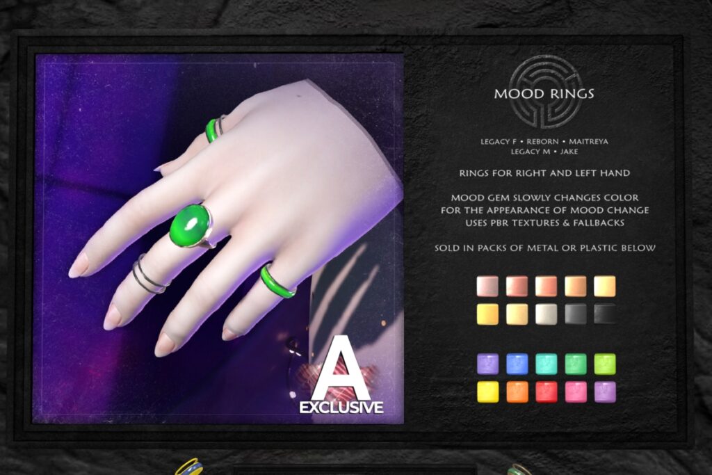 Mood Rings - Jake/Legacy M+F/Maitreya/Reborn, L$325 each