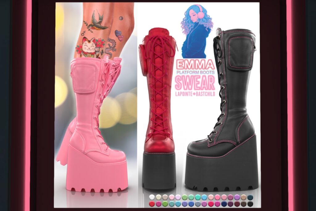 Emma Boots &amp; Leg Warmers - Anatomy/GenX/Maitreya/Legacy/Reborn/+mods, L$349 each/L$399-L$899 each FP/L$999 MP