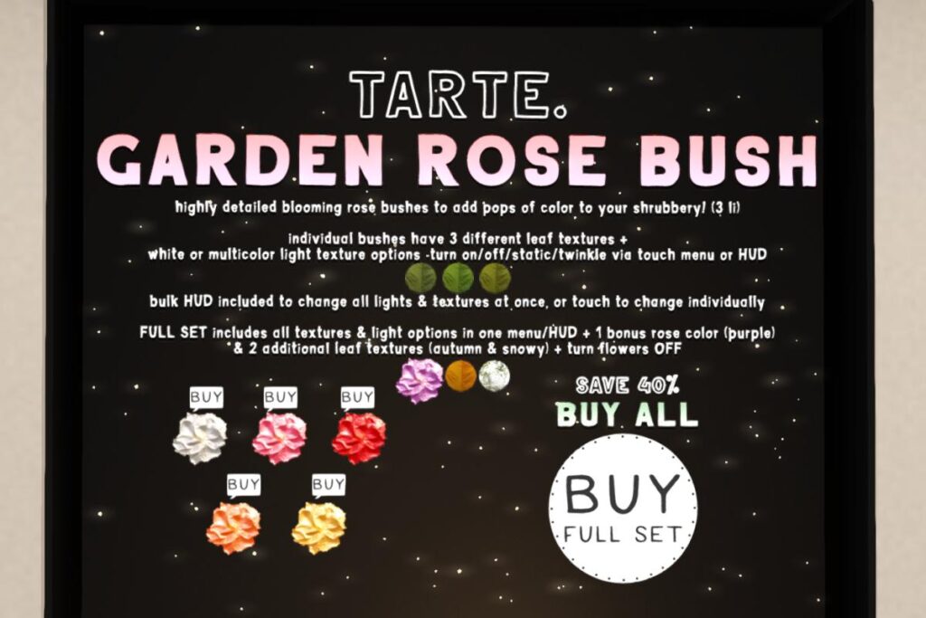 Garden Rose Bush, L$288 each/L$888 FP