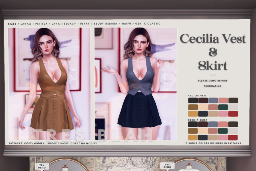 Cecilia Vest &amp; Skirt - GenX Classic/Legacy/MaitreyaX/Reborn/+mods, L$230 each/L$1299 each FP