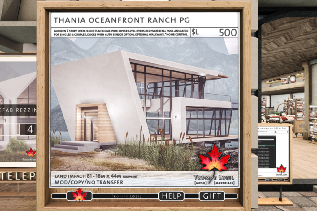 Thania Oceanfront Ranch PG	&lt;a href=&quot;http://maps.secondlife.com/secondlife/Trompe%20Loeil%20Mainstore/214/179/22&quot; target=&quot;_blank&quot;&gt;Teleport&lt;/a&gt;