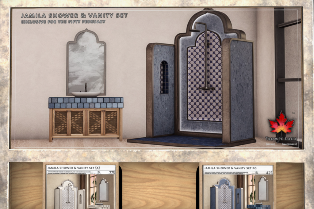 Jamila Shower &amp; Vanity Set, L$425 PG/L$775 Adult