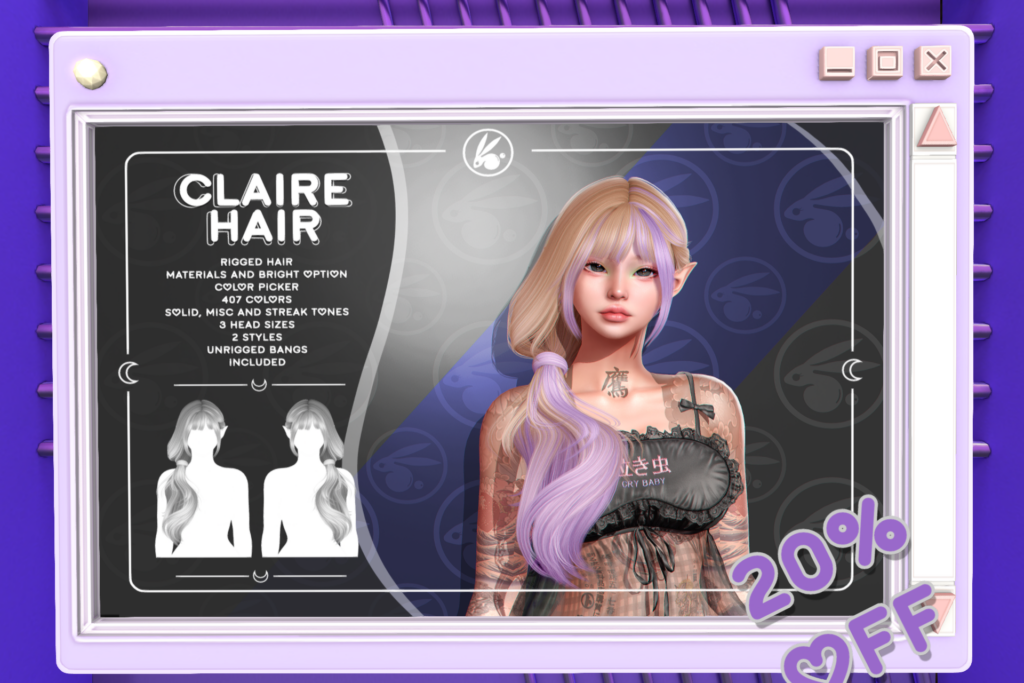 Claire Hair, L$280 each/L$480 FP