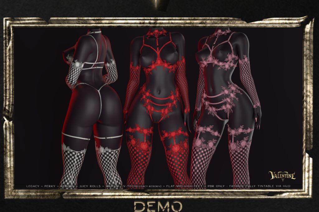 Florisse Bra, Panties, Garter + Stockings, and Gloves - Legacy/Reborn/+mods, L$149-L$199 each/L$749-L$999 each FP/L$1999 MP