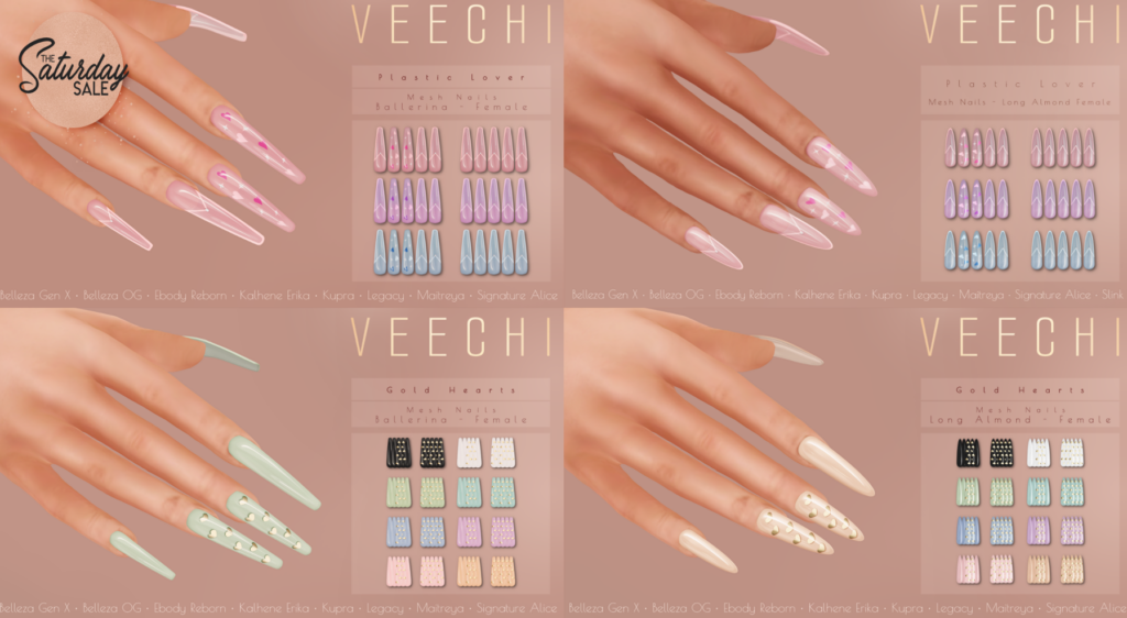 Plastic Lover &amp; Gold Hearts Nails - Alice/Belleza OG/Erika/GenX/Inithium/Legacy/Maitreya/Reborn/