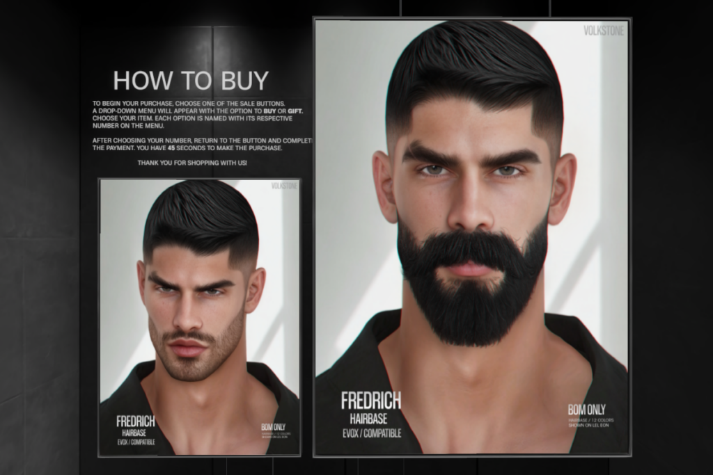 Fredrich Hairbase - EvoX, L$190 | Troy Facial Hair - EvoX, L$275