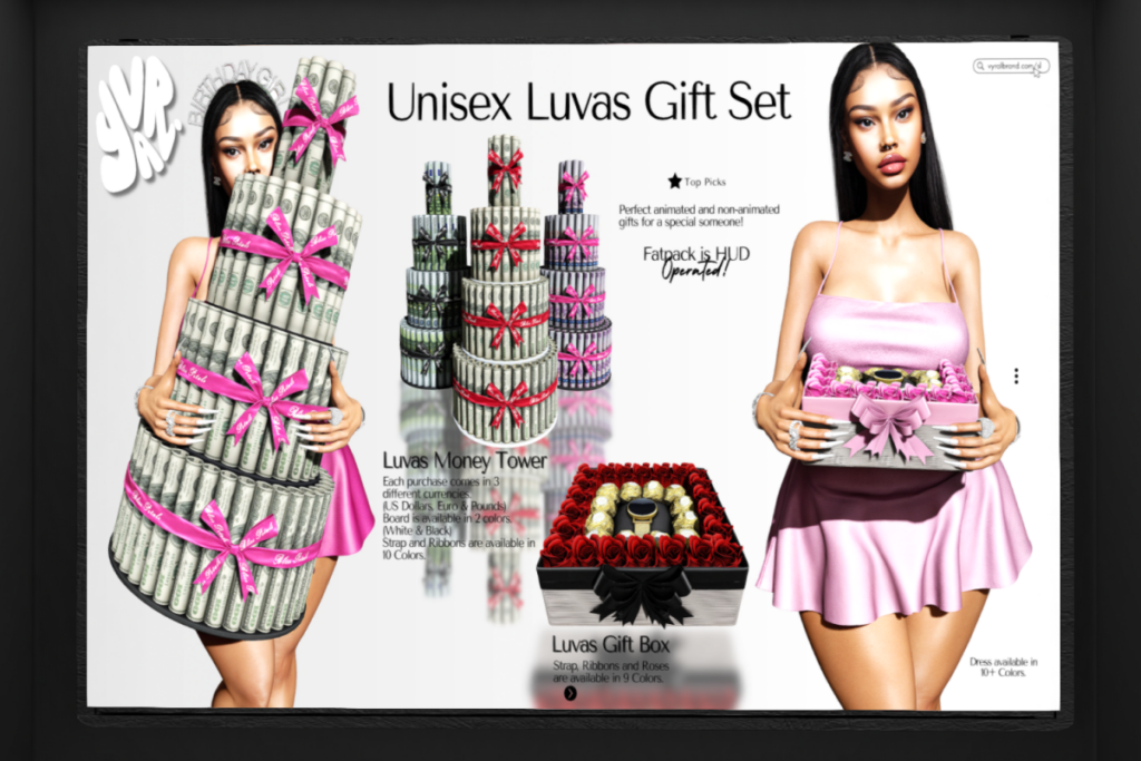 Luvas Gift Sex Holdables and Decor, L$399-L$450 each/L$999-L$1199 each FP | Liv Dress - Fits Not Listed, L$245 each/L$699 FP