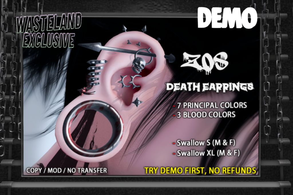 Death Earrings - Swallow Gauged S &amp; XL F+M Ears, L$350