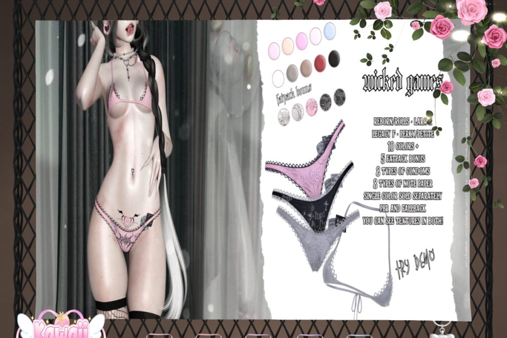 Wicked Games Lingerie - Legacy/MaitreyaX/Reborn/+mods, L$295 each/L$1599 FP