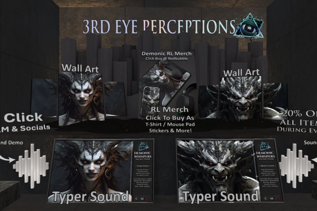 Demonic Whispers Wall Art and Typer Sounds, L$300-L$400 each