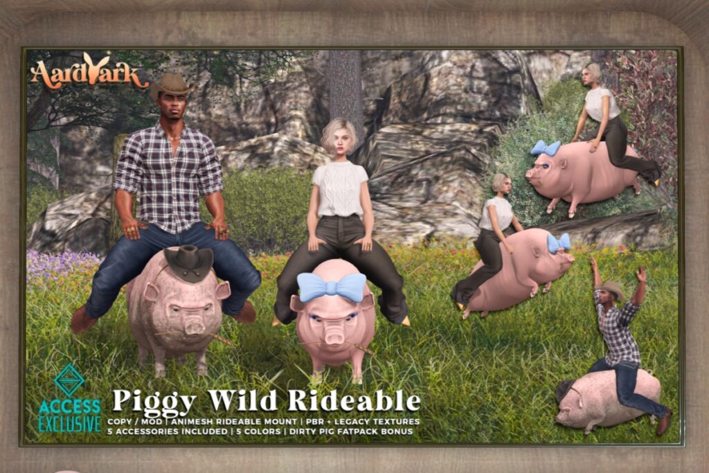 Piggy Wild Rideable Mount, L$499 each/L$1999 FP