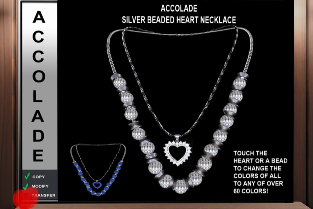 Silver Beaded Heart Necklace, L$99