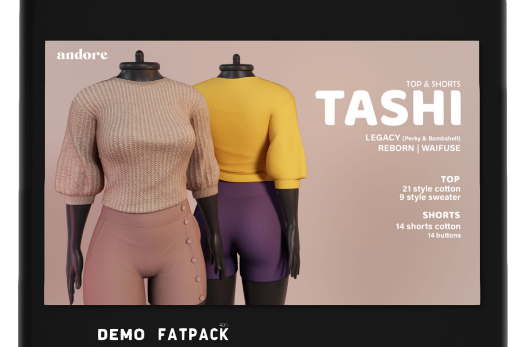 Tashi Top &amp; Shorts - Legacy/Reborn/+mods, L$300-L$400 each/L$840 FP