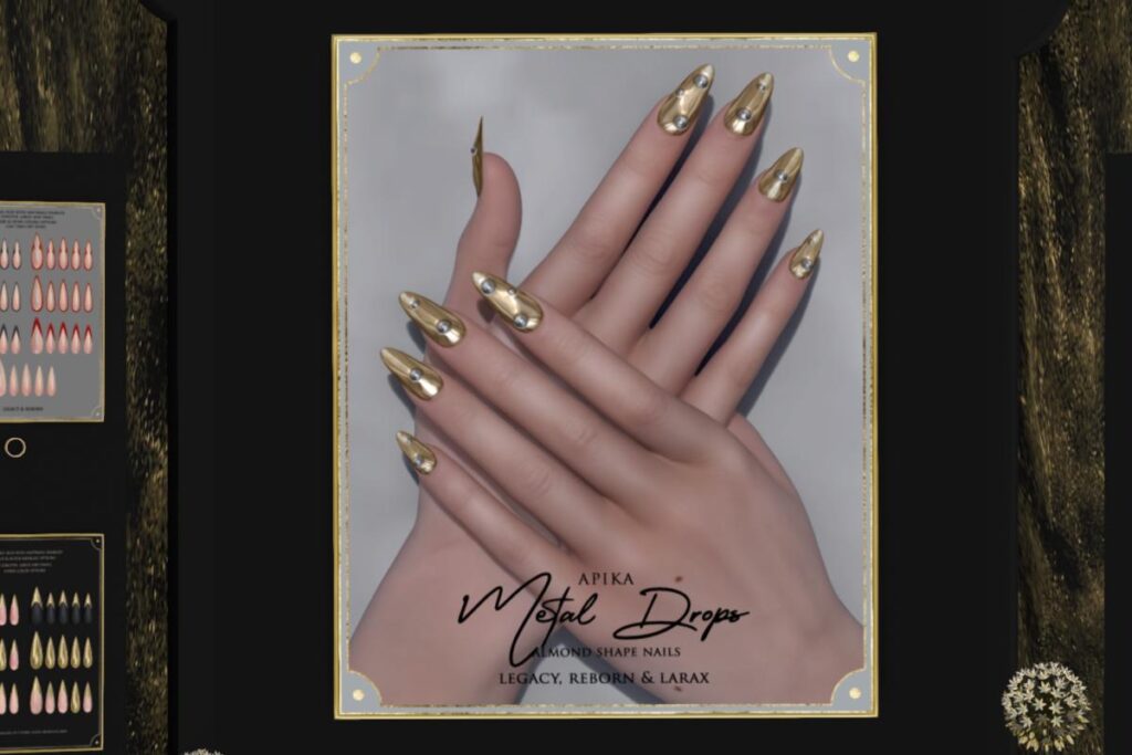 Metal Drops Almond Nails - Legacy/MaitreyaX/Reborn, L$100-L$200 each