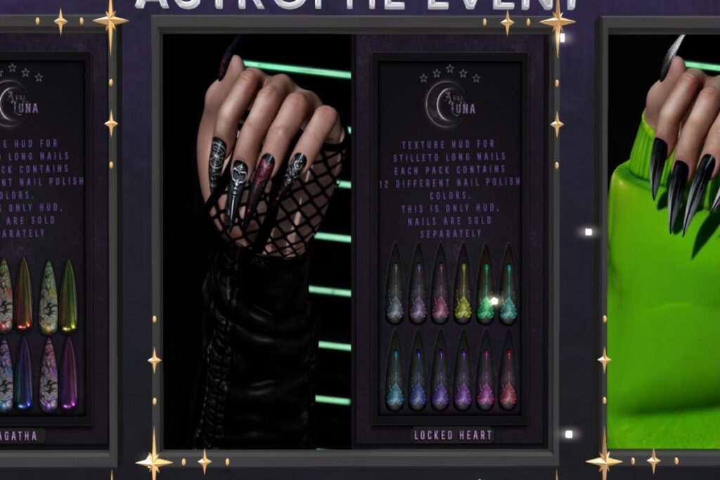 Locked Heart Long Stiletto Nails Applier &amp; Nails - GenX/Legacy/Maitreya/Reborn, L$399 each