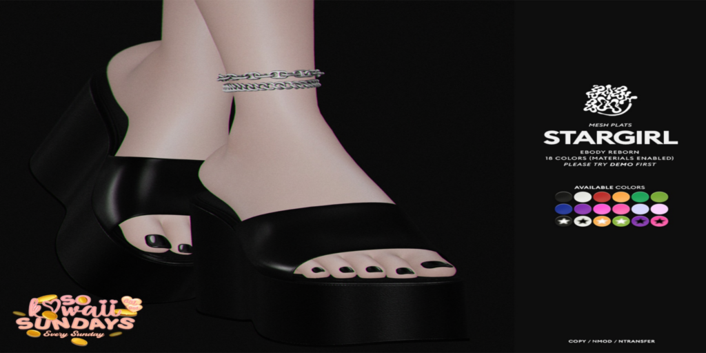 Stargirl Heels - Reborn	&lt;a href=&quot;http://maps.secondlife.com/secondlife/Cult%20Grounds/16/23/1022&quot;&gt;Teleport&lt;/a&gt;