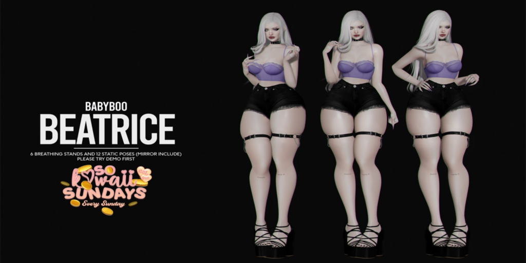 Beatrice Poses	&lt;a href=&quot;http://maps.secondlife.com/secondlife/Cult%20Grounds/16/23/1022&quot;&gt;Teleport&lt;/a&gt;