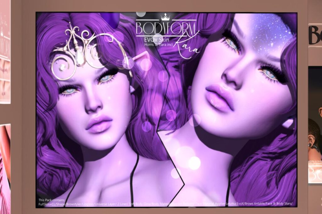 Kara Full Skin, Shape, Lip-gloss, liner, Horns, Soft Body Glow &amp; Tiara Included - EvoX/Reborn, L$99