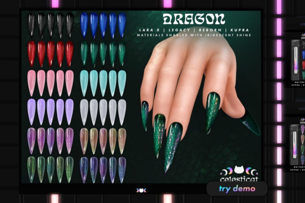 Dragon Nails - Inithium/Legacy/MaitreyaX/Reborn/+mods, L$199 each/L$525 FP